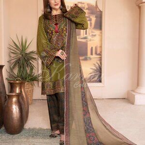 Karma Naqsh Collection Embroidered Shalwar Kameez with Ajrak print